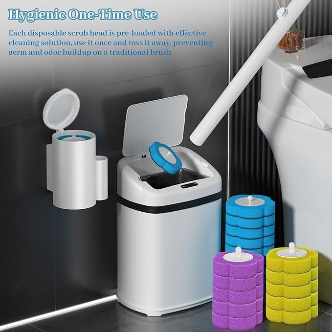 🚽 Disposable Toilet Brush Kit with Holder – Hygienic Deep Cleaning Wand + 5/15/25/35 Refill Heads