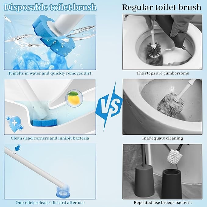 🚽 Disposable Toilet Brush Kit with Holder – Hygienic Deep Cleaning Wand + 5/15/25/35 Refill Heads
