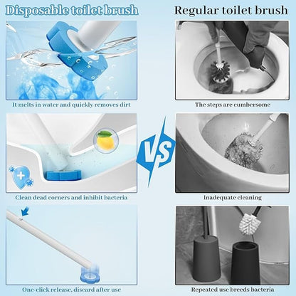 🚽 Disposable Toilet Brush Kit with Holder – Hygienic Deep Cleaning Wand + 5/15/25/35 Refill Heads
