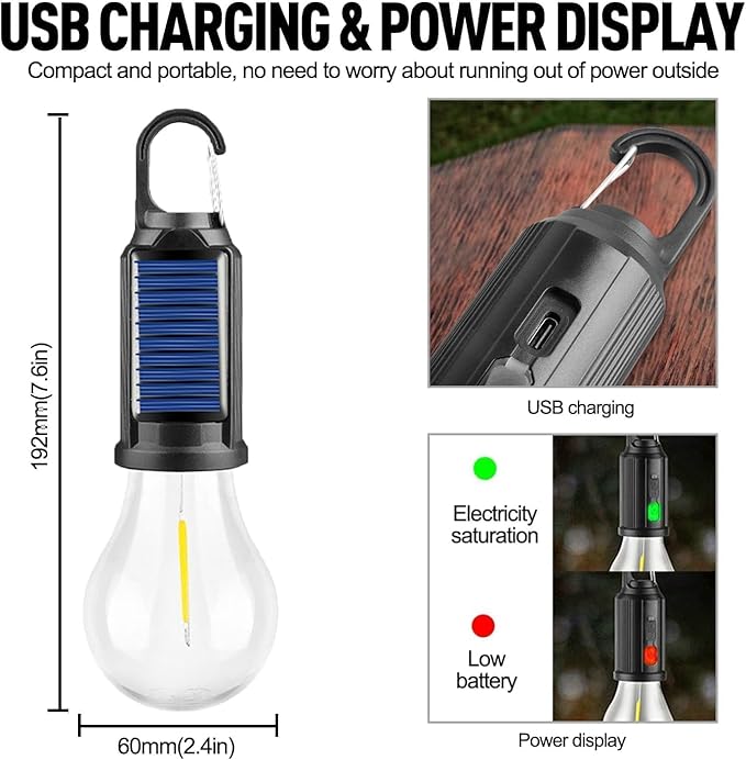 🔥Buy 1 Get 1 Free($12.49/EACH)🔥Solar Tent Lights USB Rechargeable Led Camping Lantern