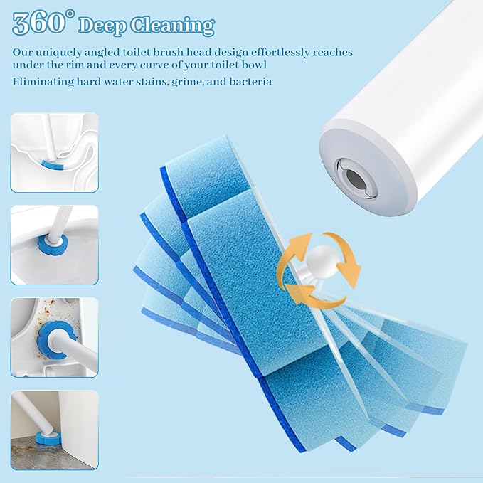 🚽 Disposable Toilet Brush Kit with Holder – Hygienic Deep Cleaning Wand + 5/15/25/35 Refill Heads