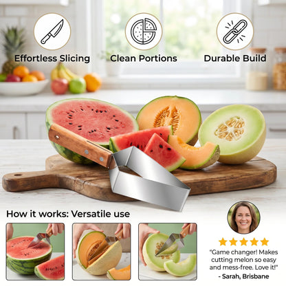 Stainless Steel Watermelon Slicer with Wooden Handle – Clean & Quick Portioning